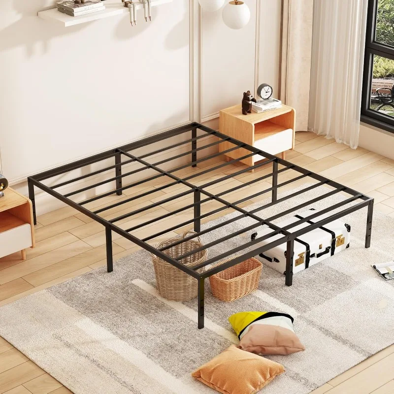 18 Inch Queen Bed Frame Heavy Duty Metal Frames No Box Spring Needed, Metal Platform Bed Frames with Storage Space Under Frame,