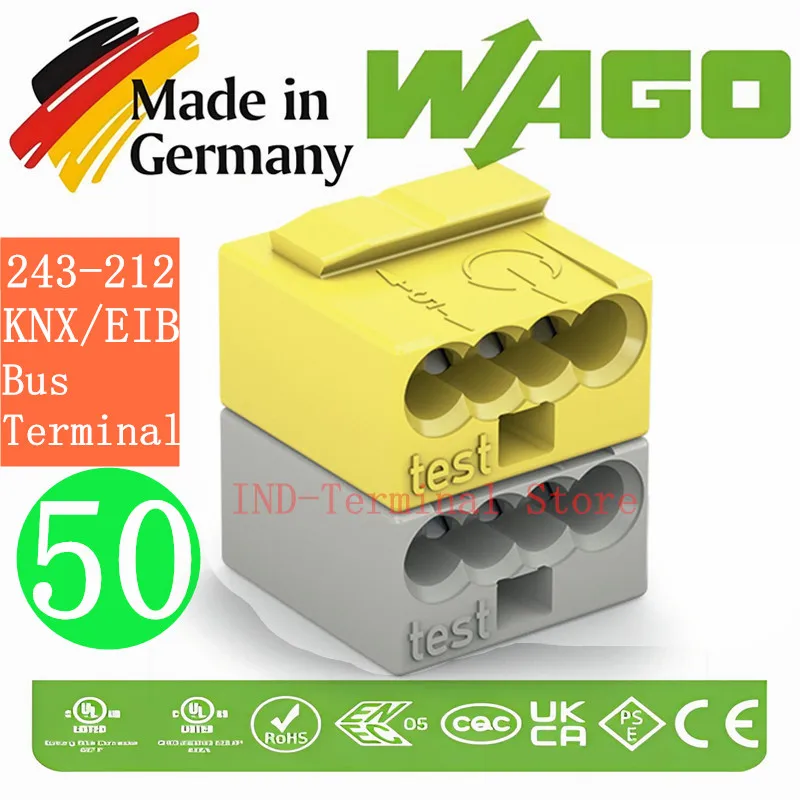 50PCS conector Wagos connectors 243-211 Original 4 Line Red and black KNX/EIB bus connectors European style Spring insulation