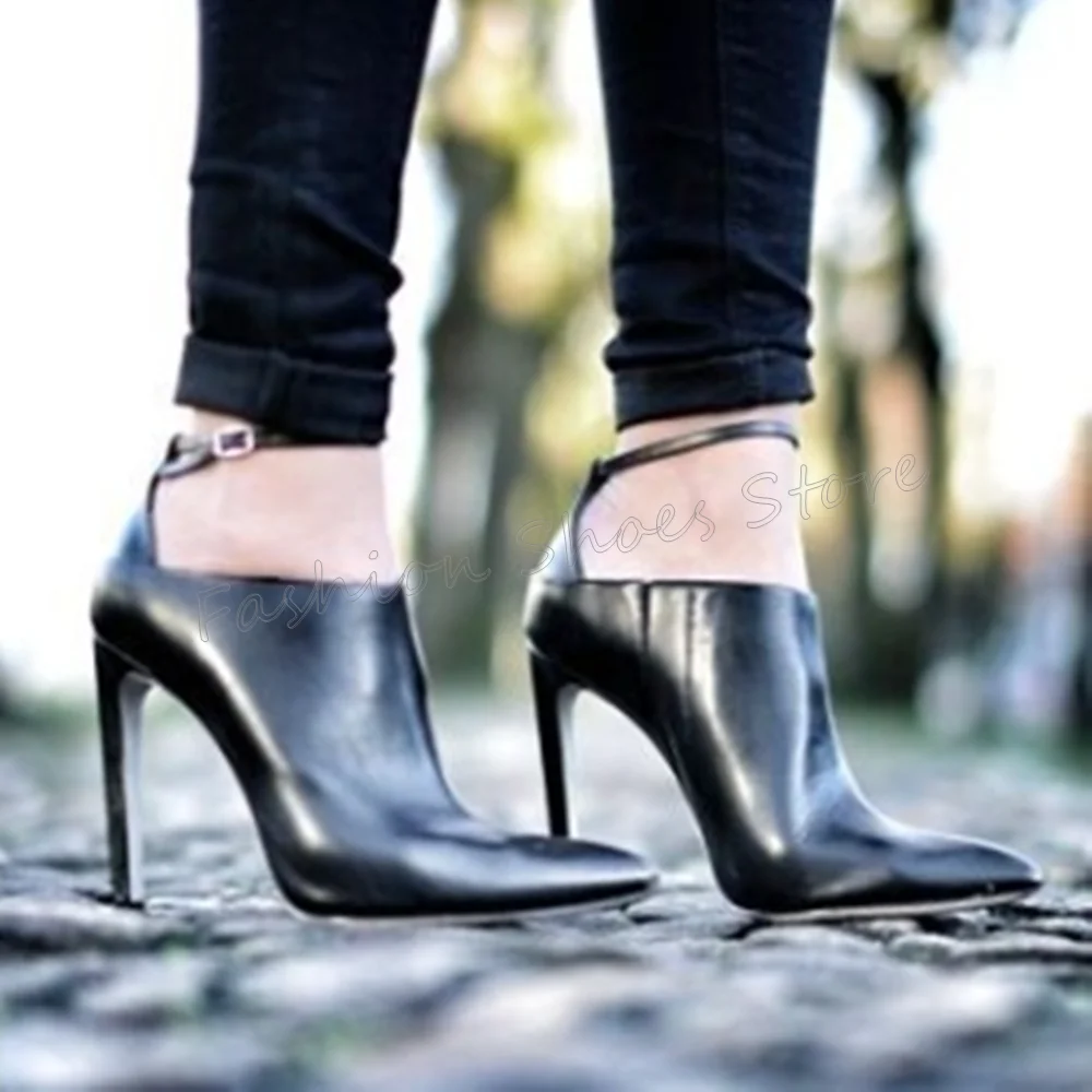 

Black Pointed Toe Ankle Buckle Pumps Matte Leather Thin High Heels High Heel Shoes for Women Heels 2025 New Zapatos Para Mujere
