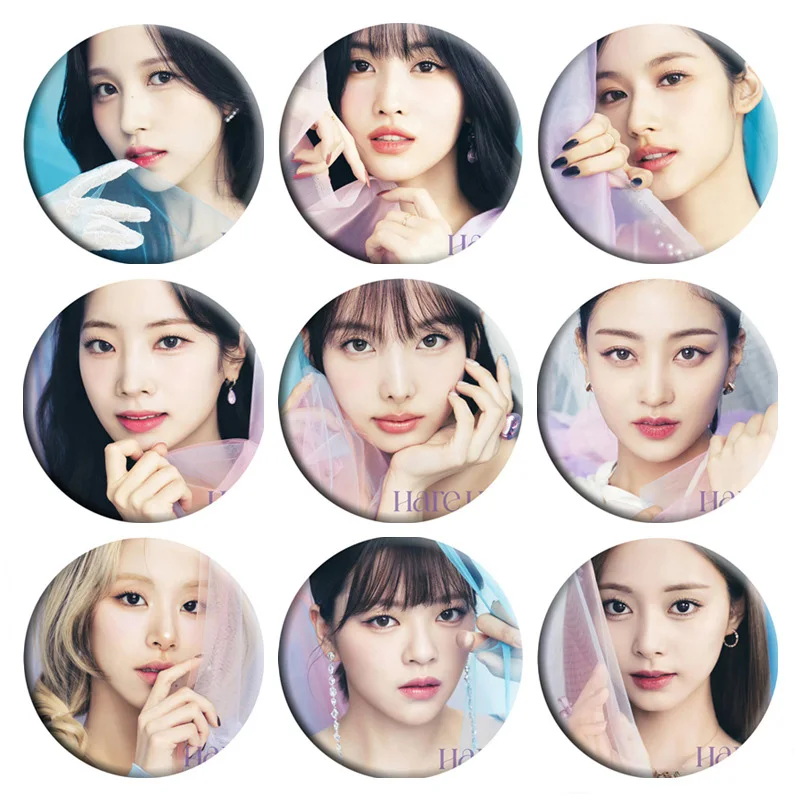 Kpop Twice Badges New Album Hare Hare Photo Brooch Pins Hat Bag Accessories Mina Sana IHYO NAYEON MOMO CHAEYOUNG Badges Gifts