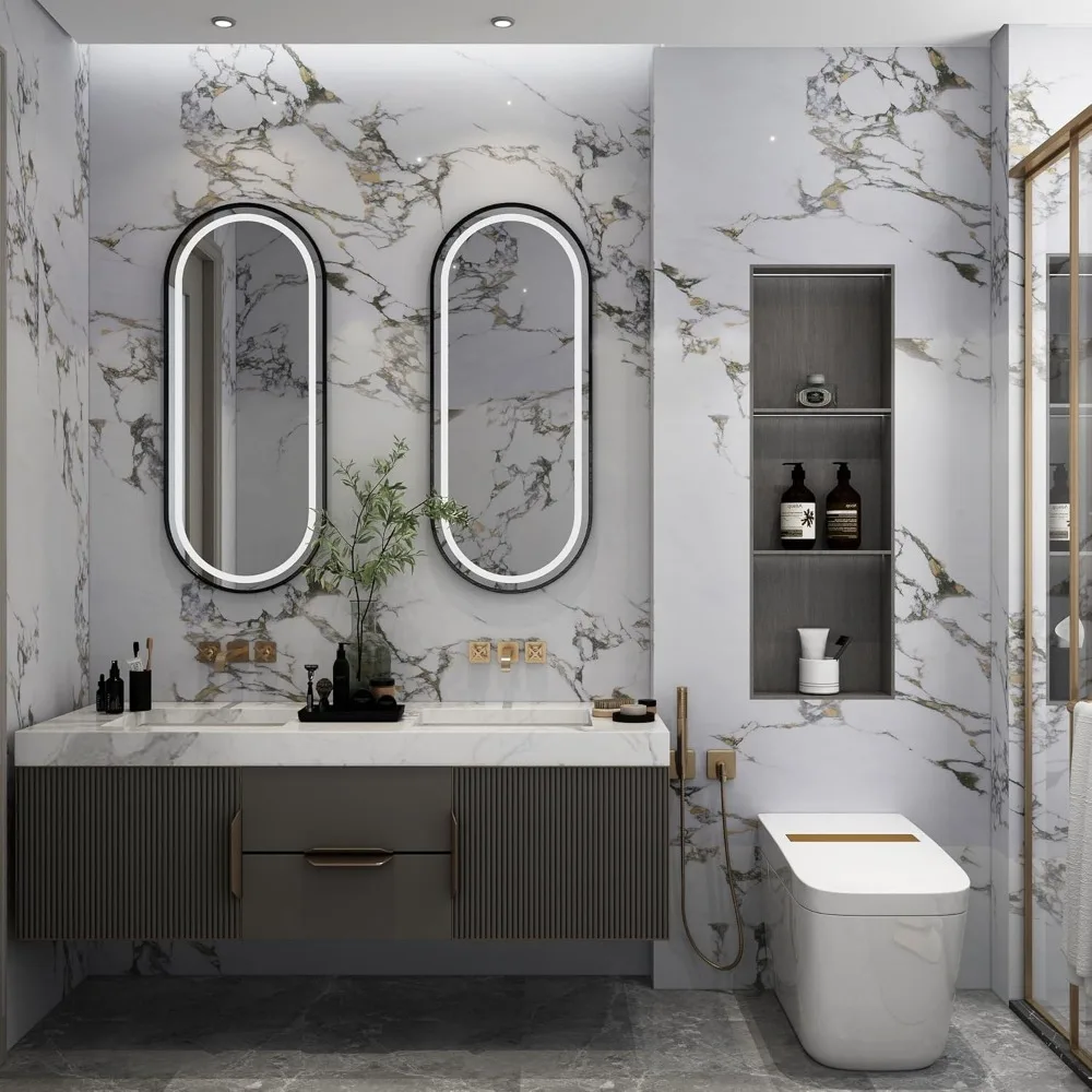 ورق اتصال رخامي عروق ذهبية قابل للتقشير واللصق لأسطح الكونترتوب والمطبخ ورق جرانيت لاصق من الفينيل، 16 × 591 Inc