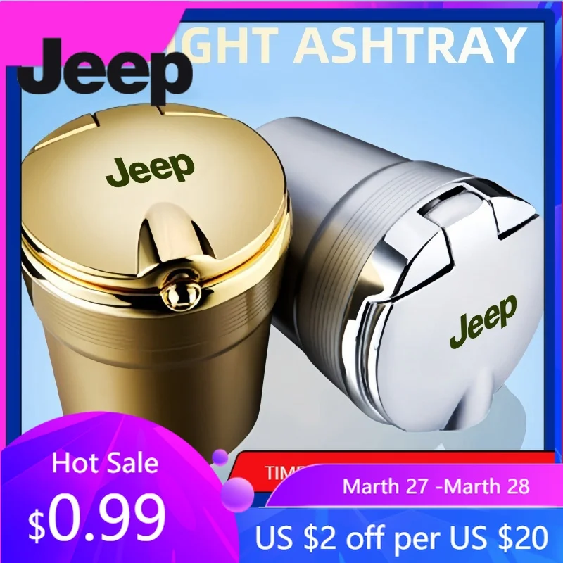 

For Jeep Car Ashtray with Lid Smell Proof Blue Led Portable Ashtray Cup For Jeep Grand Cherokee WK2 KL Wrangler