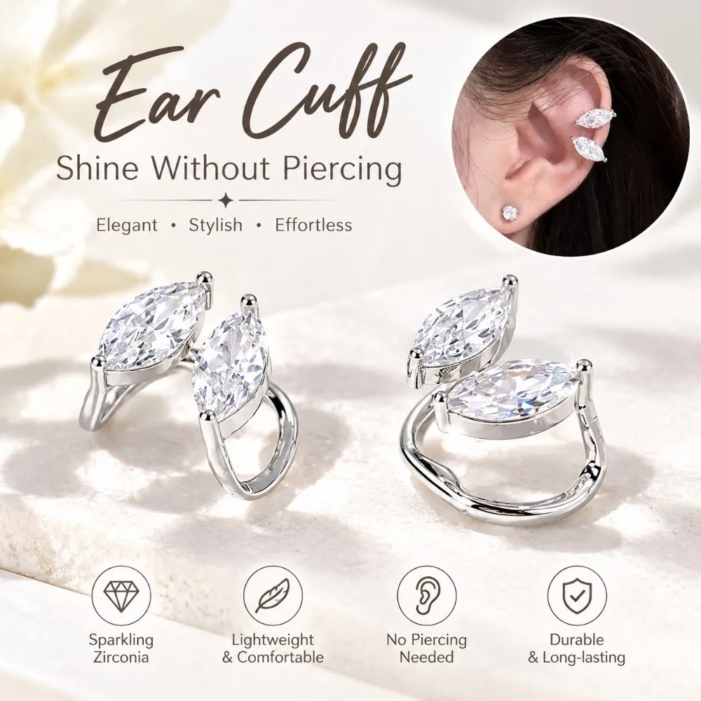1 Pair Sparkling Zircon Elf Ear Cuff Open Cuff Brilliant Cut Zircon Ear Cuff Metallic Flexible Structure Non Pierced Ear Clip