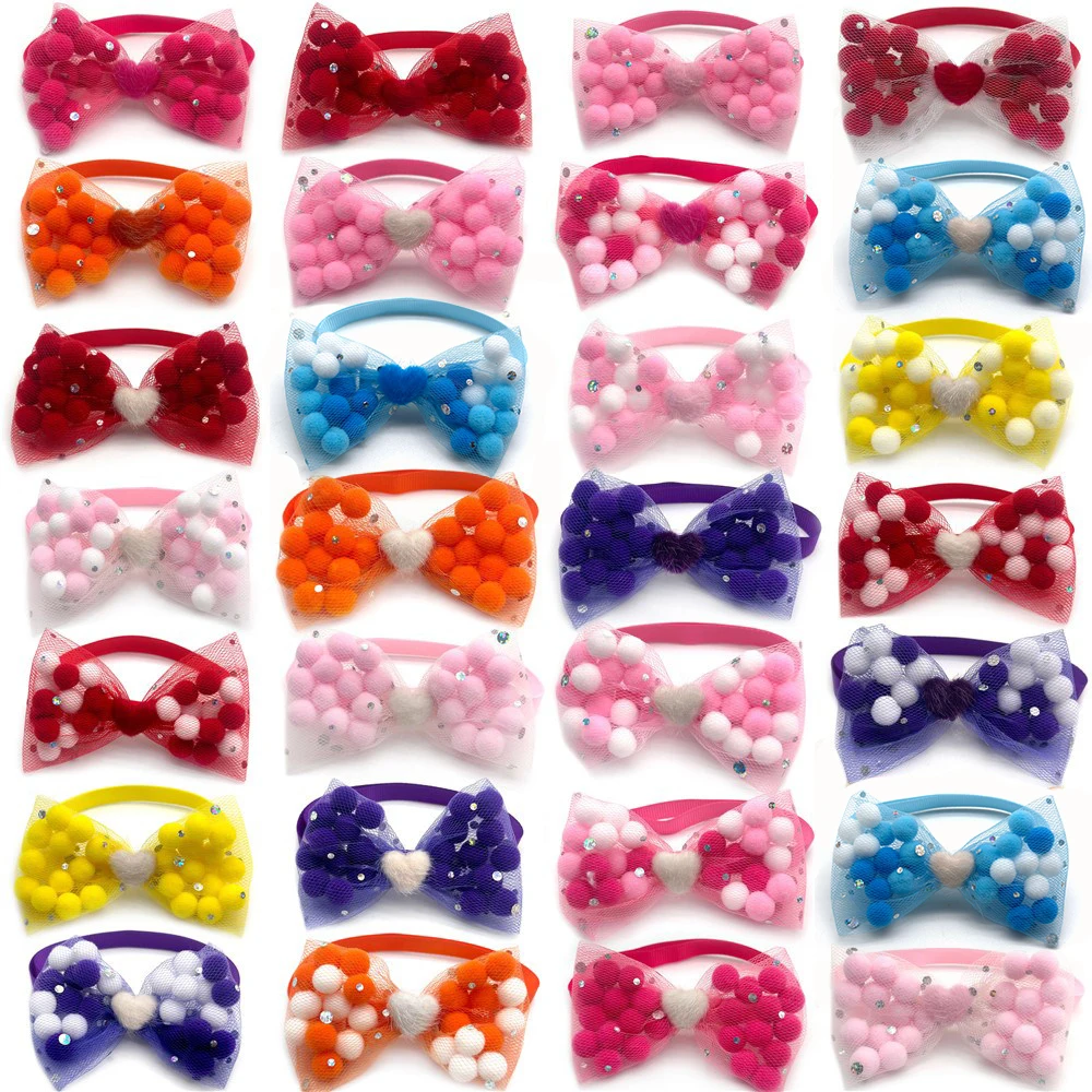 30/50pcs Pet Dog Bow Tie Valentine's Day Style Love Heart Hairball Collars Pet Puppy Small Dog Grooming Product Pet Accessories