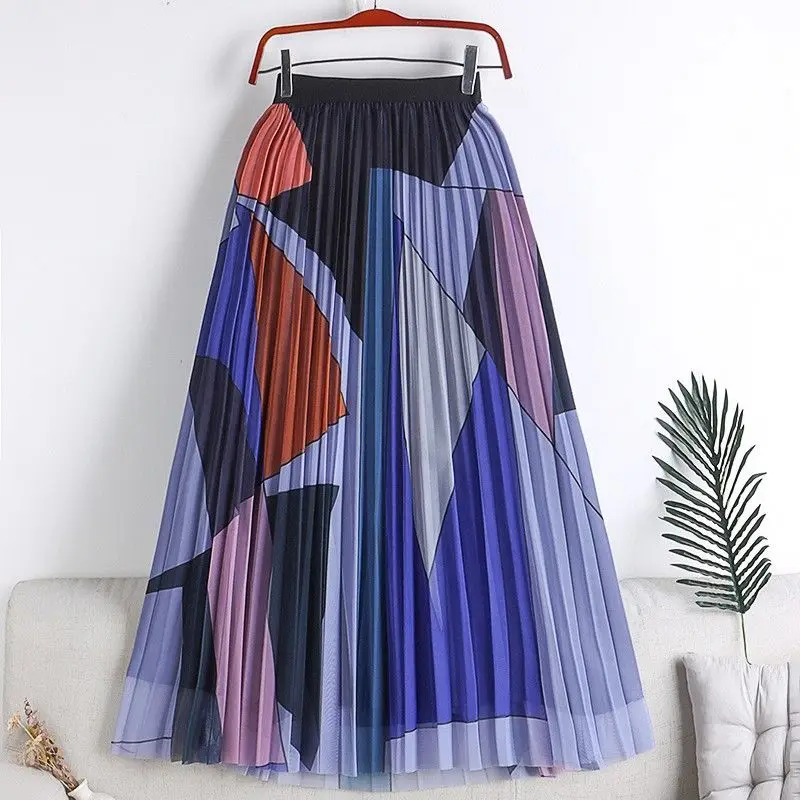 2023 Summer Women's Mesh Printed Pleated Mini Half long skirt women summer women clothing 2023 new arrivals