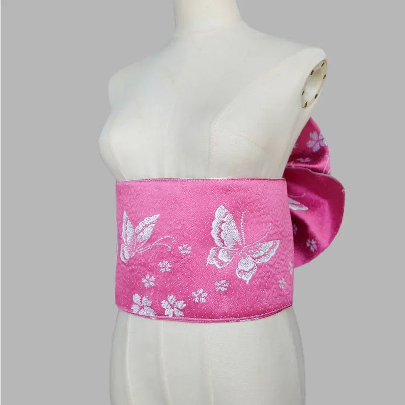 حزام خصر بعقدة على شكل فيونكة وحزام على شكل فراشة وردية وإكسسوارات كيمونو يوكاتا