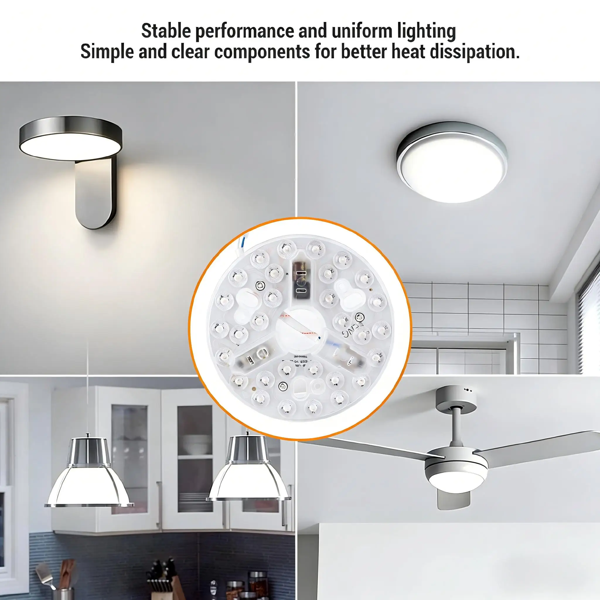 LED Ceiling Fan Light Source Kit 5.3 Inch 15W 3CCT 3 Color Dimmable Round Panel Replacement Lamp Module Multifunctional 95-265V - view 6