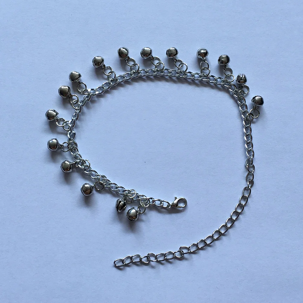 Silver Anklet Decorative Bell Fashionable Shaped Decoration Adjustable Multilayer