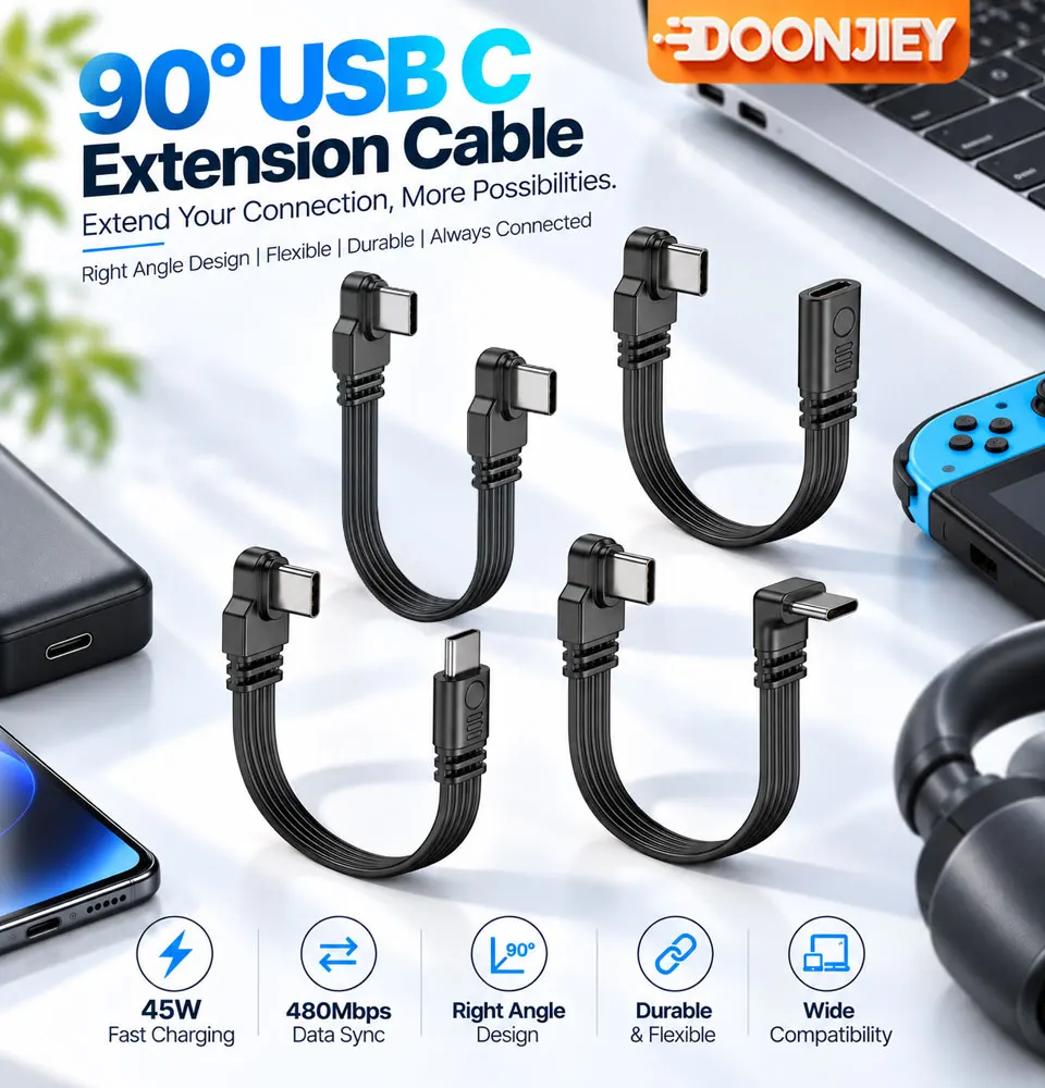DOONJIEY 45W USB C to USB C Cable, Fast Charging Type C Data Sync Cord for Game Console Tablet Smartphone Headphones
