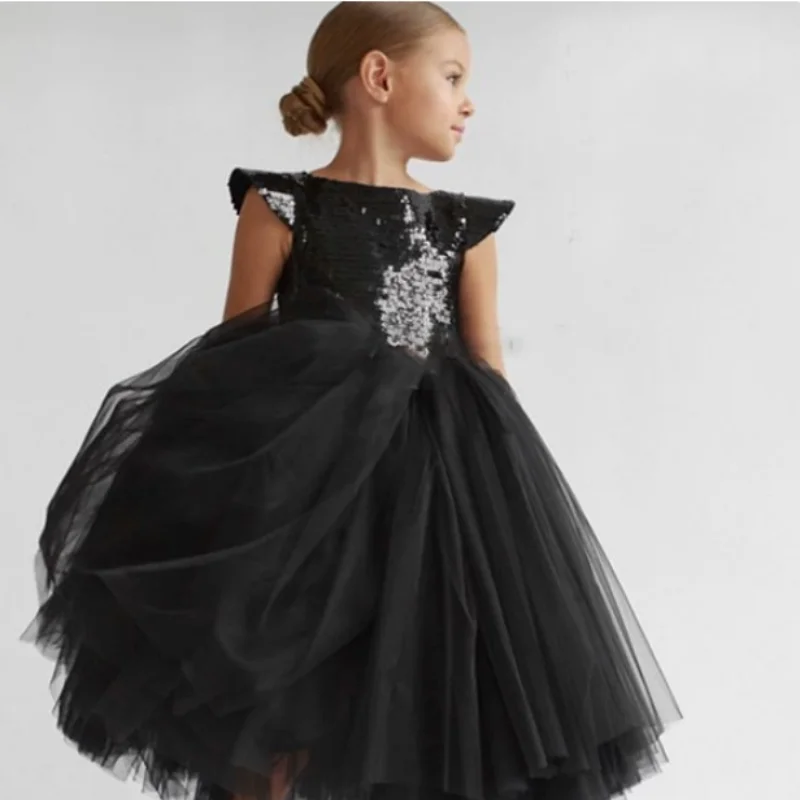 

Girls' birthday Party Sleeves Bow Sticker Pearl Mesh Fluffy Dress Lace Dresses Children's Princess Tutu Dress for 2-9years