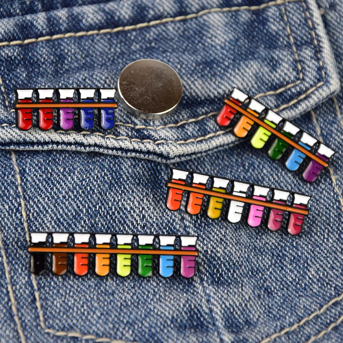 Creative Science Brooch Chemistry Rainbow Test Tube DNA Microscope Molecular Formula Cat Dog Doctor Badge Punk Lapel Pin Jewelry