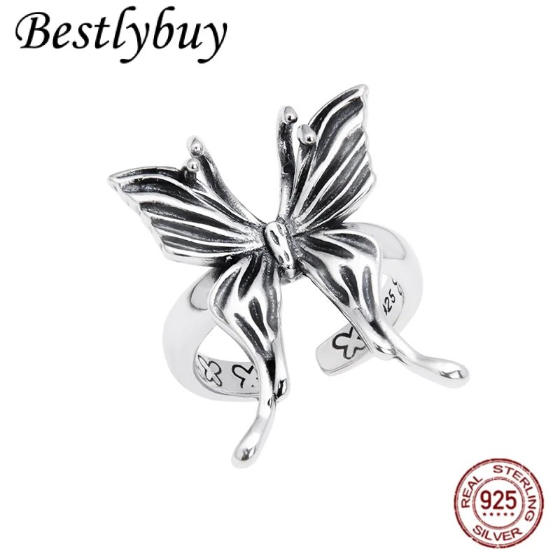 

НОВОЕ кольцо из чистого серебра S925 в стиле ретро, оригинальный дизайн, преувеличенное большое кольцо с бабочкой, женское модное ювелирное изделие, подарок