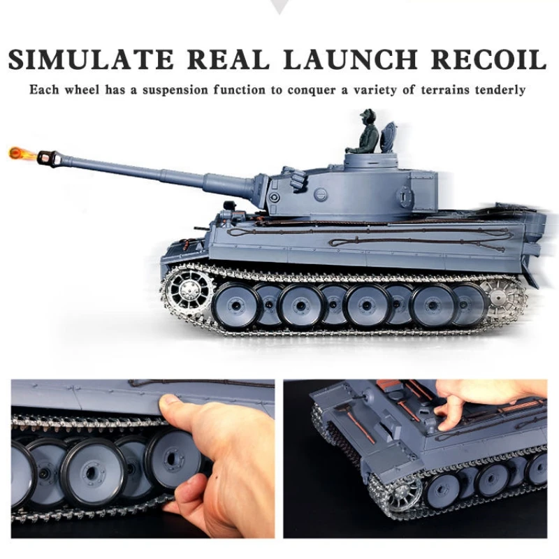 Tank 3818-1 1:16 Tiger I 금속 캐터필러 및 기어 및 인듀서 HengLong 리모컨 탱크, 손전등 사운드 시뮬레이터 포함, 2.4G