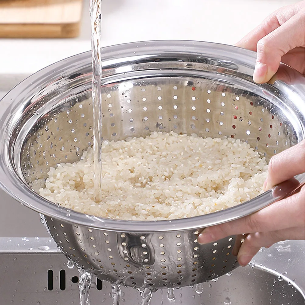 

Stainless Steel Wash Basin Vegatable Drain Basket Sink Containers Food Silver Large Capacity Easy Clean Fruit Vegetable Meat