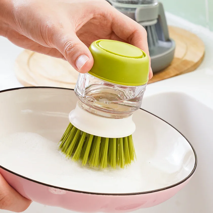 

Handheld Soap Liquid Brush Refillable Cleaning Brush Pressure Pot Scrubber Kitchen Tools for Pots Plates Dishwashing Gadget