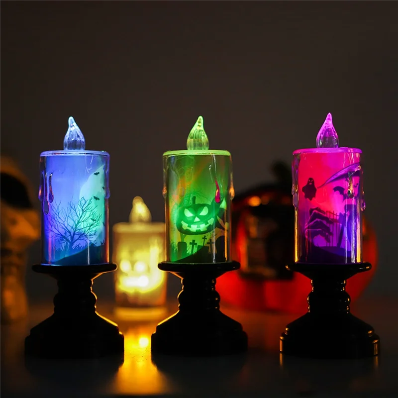 

LICE-12Pcs/Set Halloween Decoration Pumpkin Candlestick Light LED Electronic Candle Light Horror Night Lights Reusable Durable