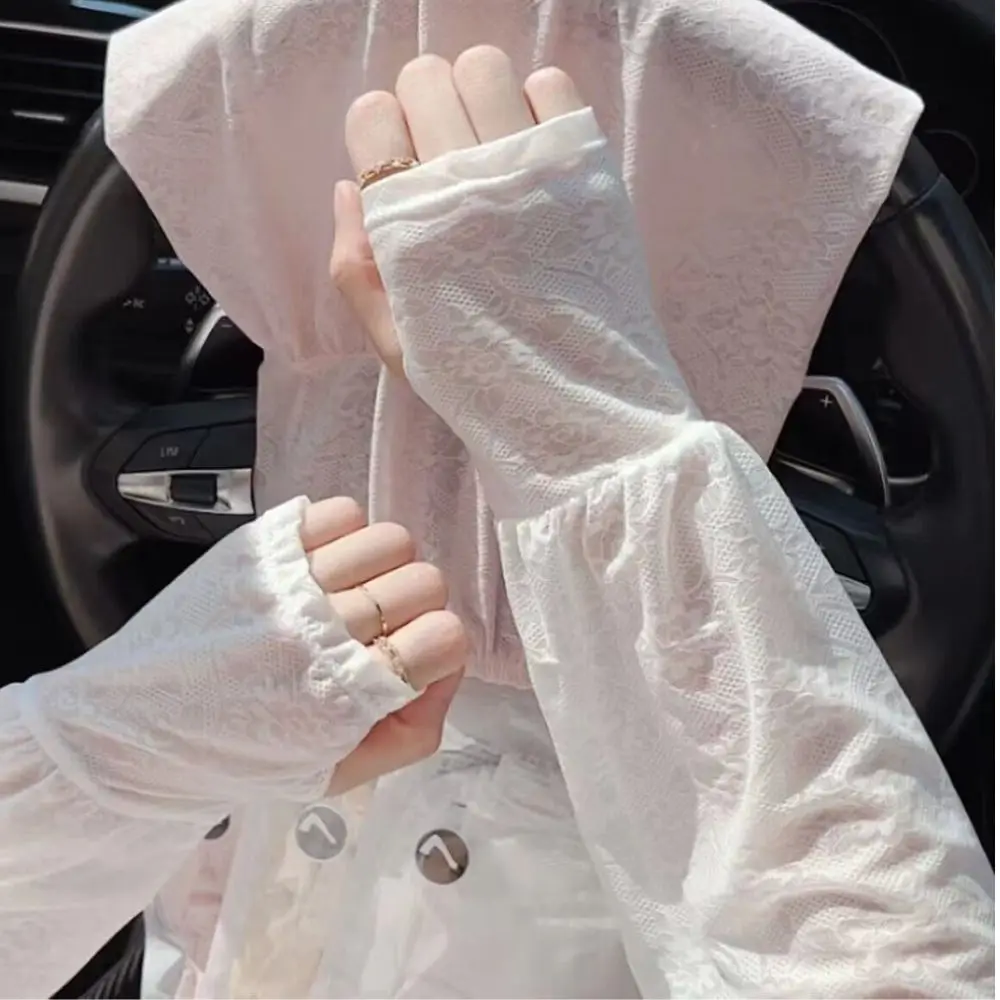 Lace Flower Anti-sunburn Sleeve Women Loose Sunscreen Sleeves Summer Driving Arm Cover Uv Blocking Sleeve Korean Protector Solar