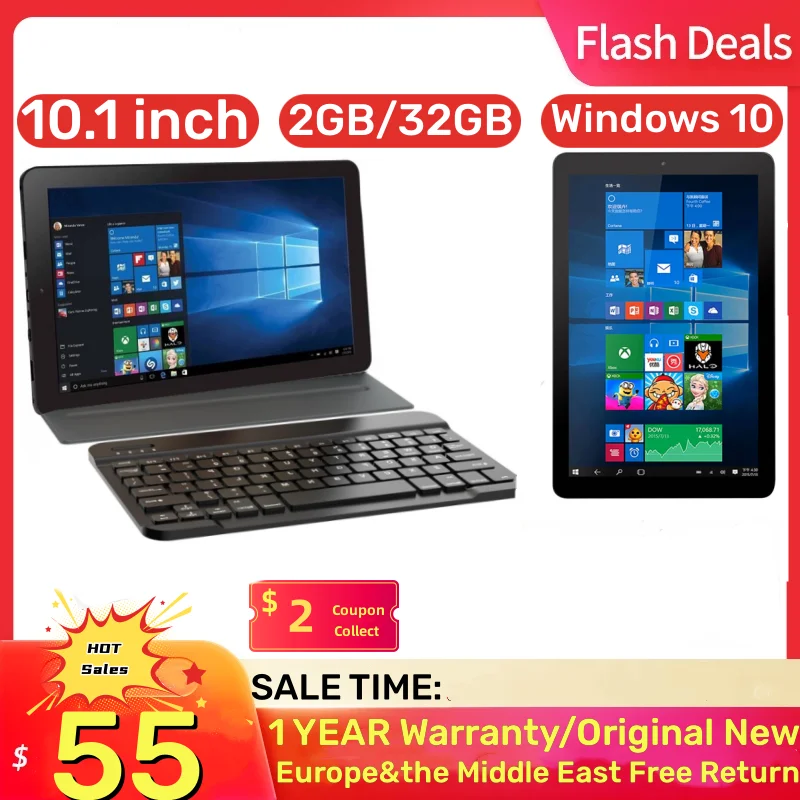 

New Sales 10.1 INCH RCA04 2in1 Mini Notebook 2GBDDR +32GB ROM Windows 10 Tablet PC USB 3.0 HDMI-Compatible 6000mAh Battery