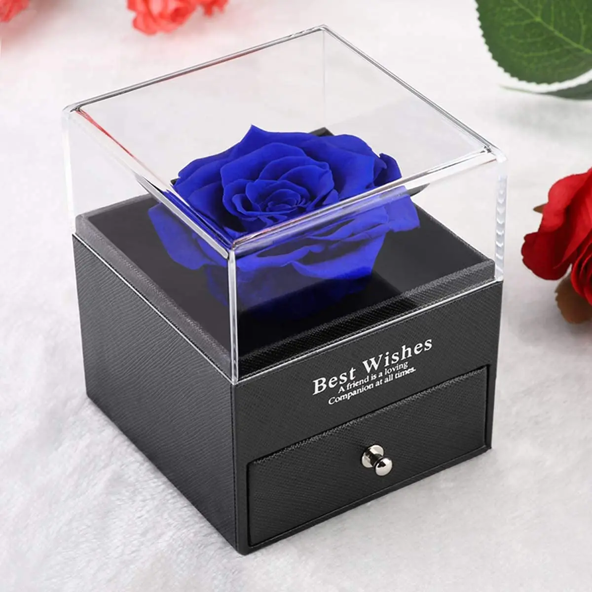 Caja de regalo de joyería con flor de rosa eterna, cajas de almacenamiento para anillos, pendientes y collares, caja de joyería Artificial para