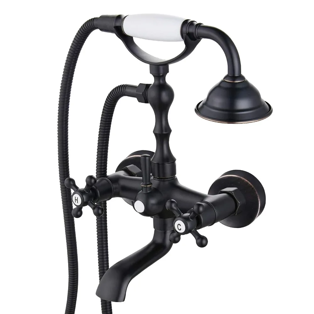 

Oil Rubbed Bronze Clawfoot Tub Faucet Bathtub Filler Tap Hand Shower Wall Mount