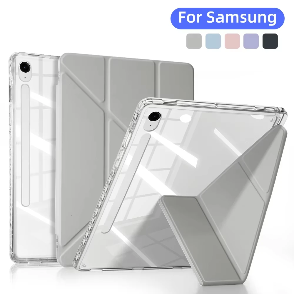 

For Samsung Galaxy Tab A8 A9 Plus 11" Case Acrylic Back Cover For Samsung Tab S10 S9 FE 10.9 Plus 12.4 13.1 inch Pen Holder Case