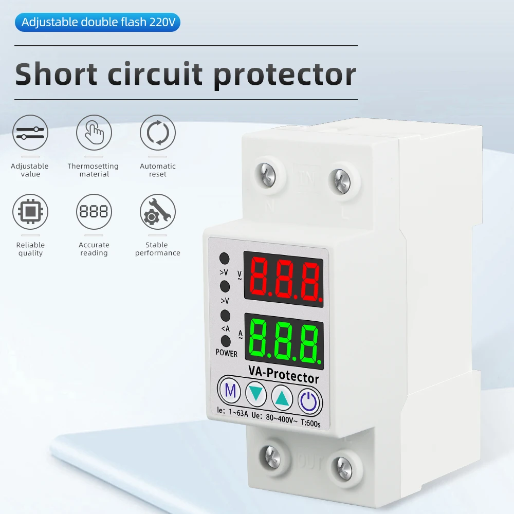 40A/63A Adjustable Digital Voltage Relay 220V Household Circuit Breaker Surge Protector Limit Over And Under Current Protection