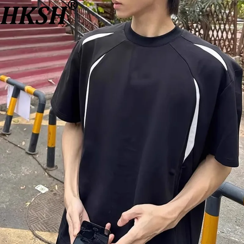 HKSH American-style Gray Deconstructed Patchwork Design Short-Sleeved Men's Summer New High-end T-shirt Chic Ins Spliced HK21331