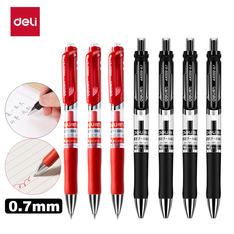 Deli-Juego de bolígrafos de Gel de 0,7mm, bolígrafo retráctil de prensa, negro, para la escuela, oficina, promoción de escritura, papelería