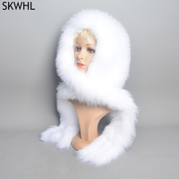 Hot Sale Lady Real Fox Fur Hat&Scarf Winter Warm Fluffy Natural Fox Fur Hats&Scarves Women Knitted Genuine Fur Hooded Muffler