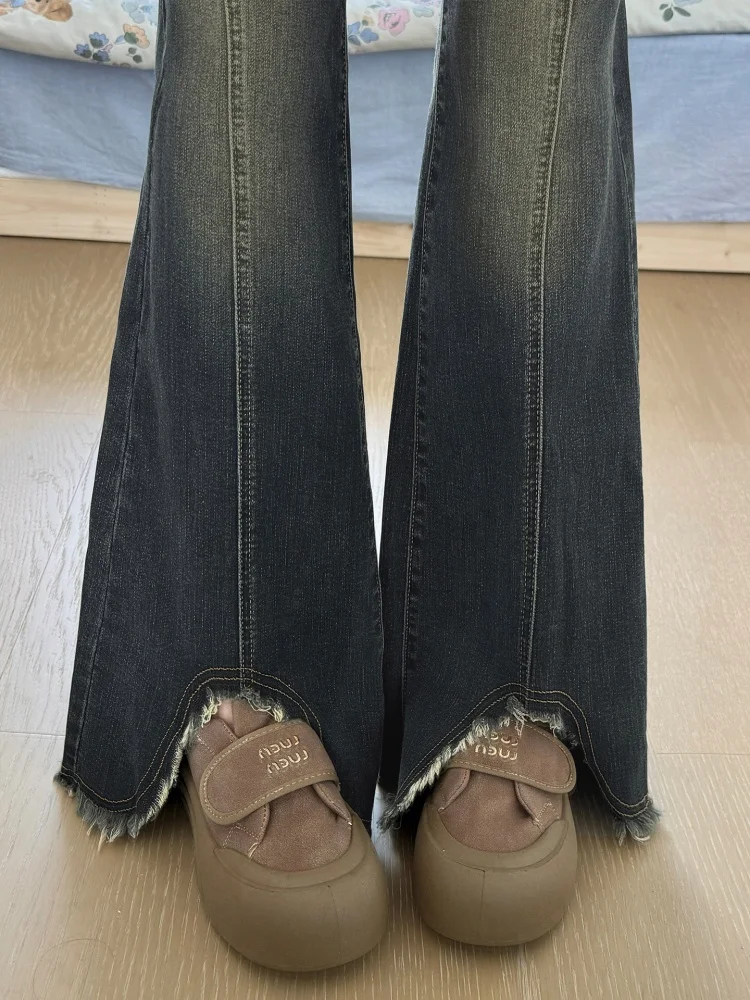 

Flared Fce Lined Denim Jeans Women's Spring Elastic Slimming High Waist Bootcut Pants Vintage Sle Comfortable Breathable