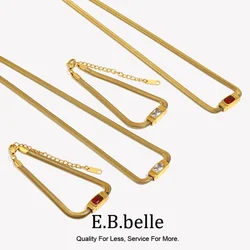 E.B.belle Classic Style White/Red Zircon Necklace Bracelet 18k Gold Plated Stainless Steel Gift Snake Chain Jewelry Set