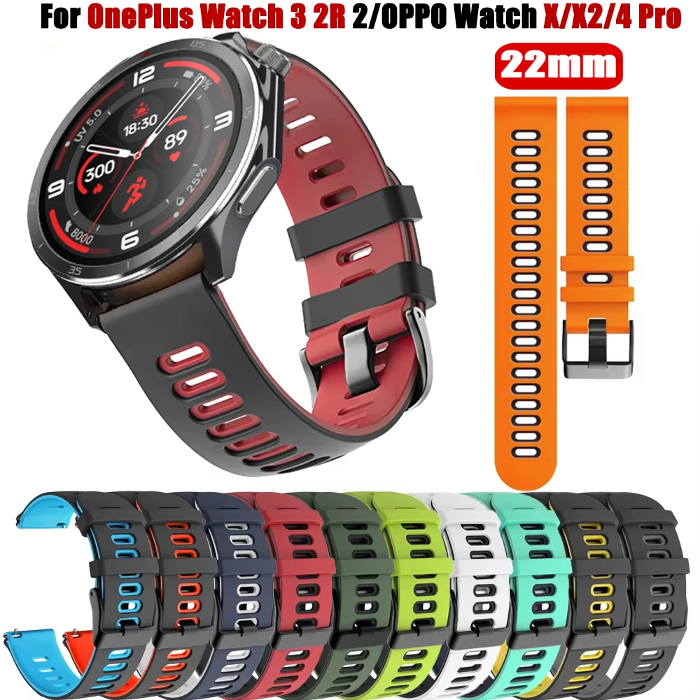 22mm Silicone Strap For OnePlus Watch 3 2R 2 Smartwatch Sport Replacement Strap For OPPO Watch X X2/Watch 4 Pro Bracelet Correa