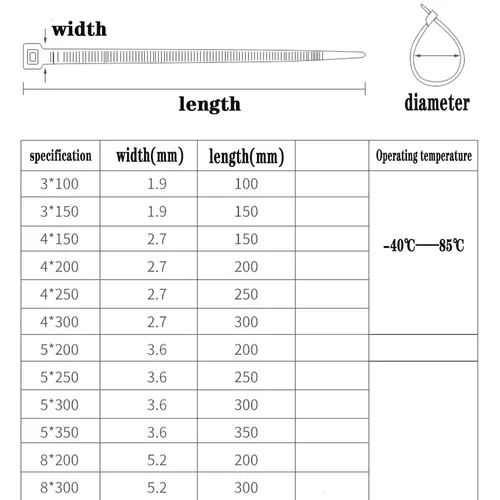 Imagen 2 del producto 500/1000 unids/bolsa de plástico autoblocante, lazo de nailon, correa blanca con cremallera, juego de bridas para cables de nailon, anillo de sujeción, envoltura de alambre