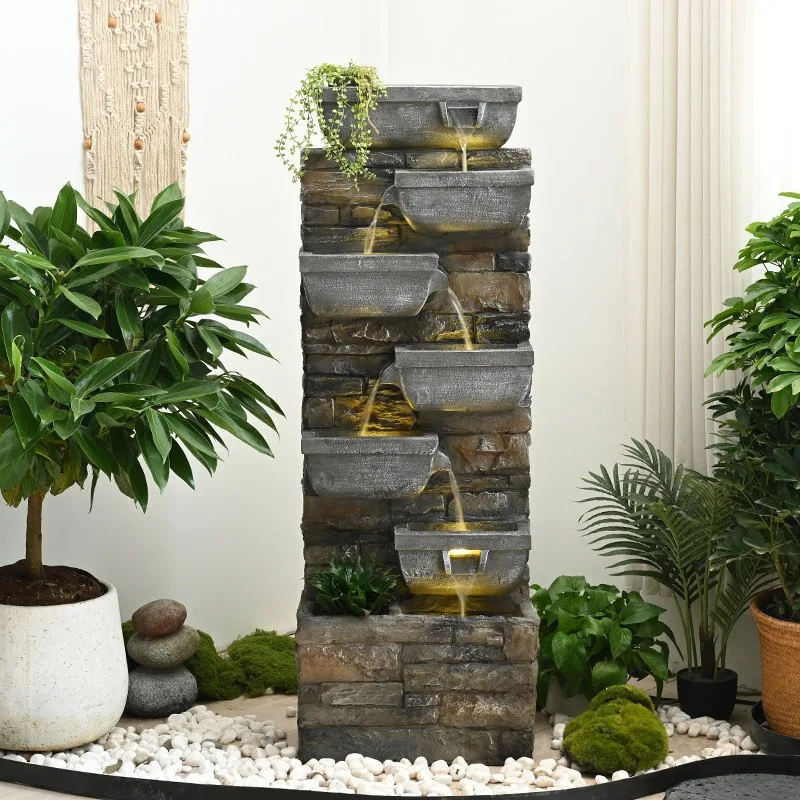 Chinese Rockery Flowing Ornaments Circular Fountain Water Scenery Living Tea Room Decoration
