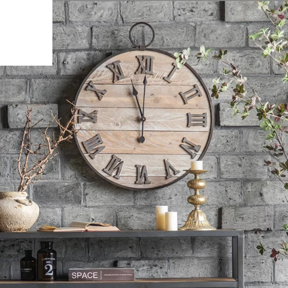 

Home decoration wall art decoration wood craft AA battery clock wood carving wall clock