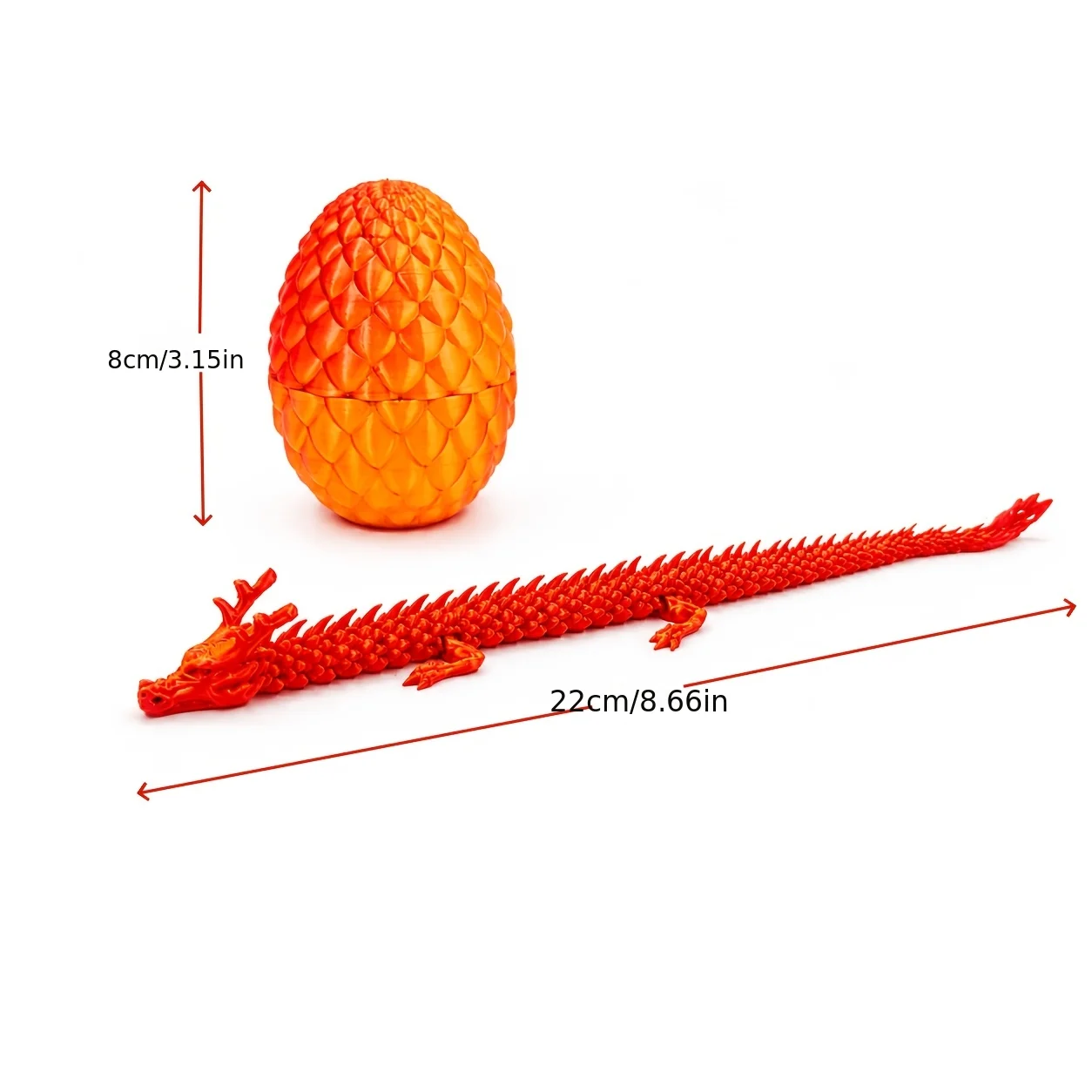 3D Printed Crystal Egg & Articulated Dragon Toy, Flexible Fantasy Desk Display, Halloween Gift for Collectors