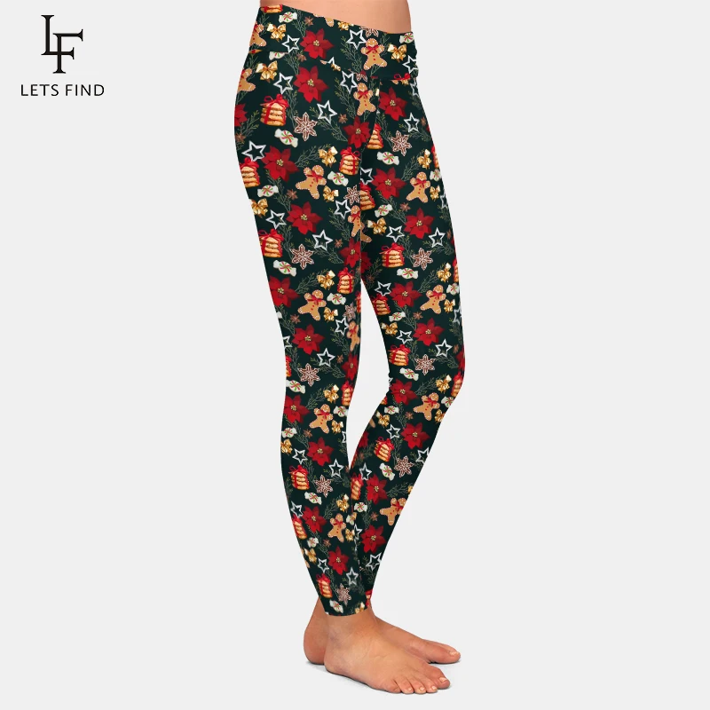 LETSFIND Winter New Gingerbread Design High Waist Women Pants Fashion 3D Christmas Element Print Fitness Slim Stretch Leggings