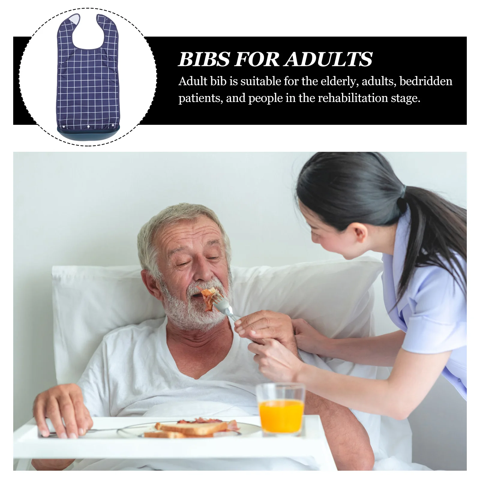 Babero de comedor impermeable para adultos mayores, Protector de ropa lavable reutilizable de Pvc de Tpu, accesorio para el cuidado del paciente acamado en cama