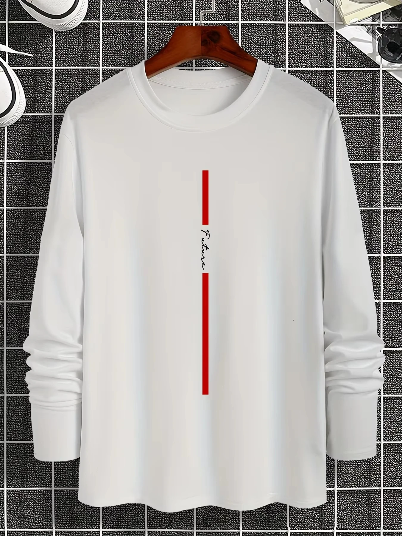 2026 الخريف والشتاء الرجال النمط الأساسي يوميا مريحة عارضة أزياء رسالة مطبوعة جولة الرقبة طويلة الأكمام الدافئة أعلى #4