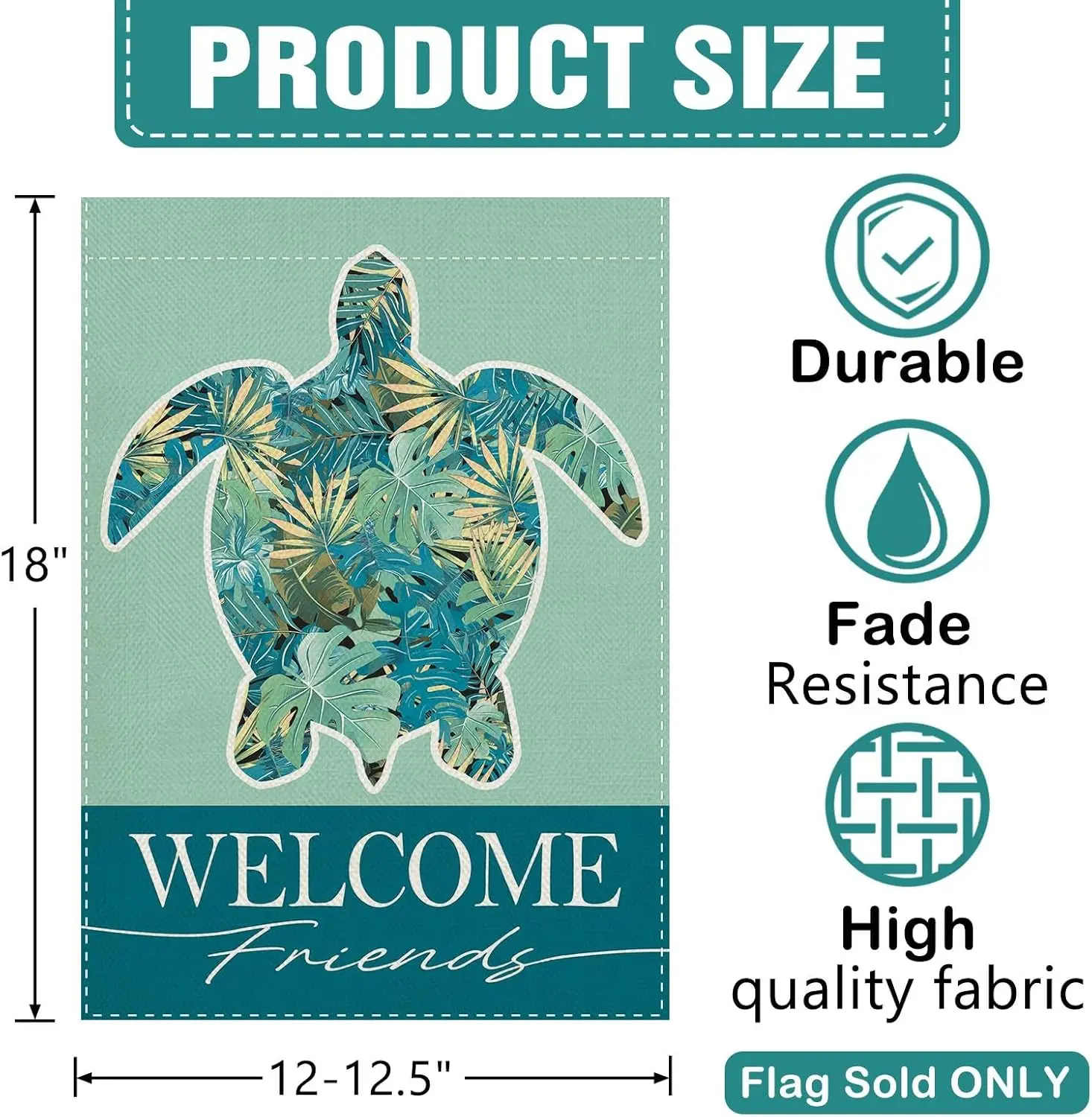 Dyrenson Sea Turtle Welcome Friends Decorative Garden Flag, Coastal Beach Tropical Plant Yard Outside Home Decoration, Summe AAS
