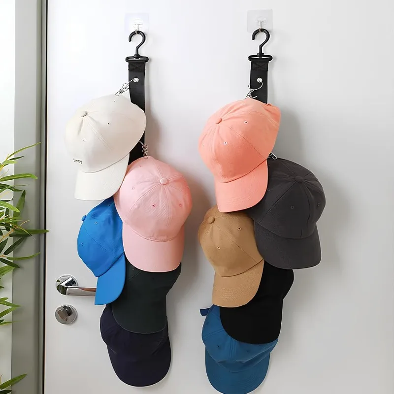 5/1PCS Hanging Hats 8 Clips Hooks Wardrobe Storage Hanger Closet Organizer Caps Rack Free Punch Hats Holder Multi-Purpose Hooks