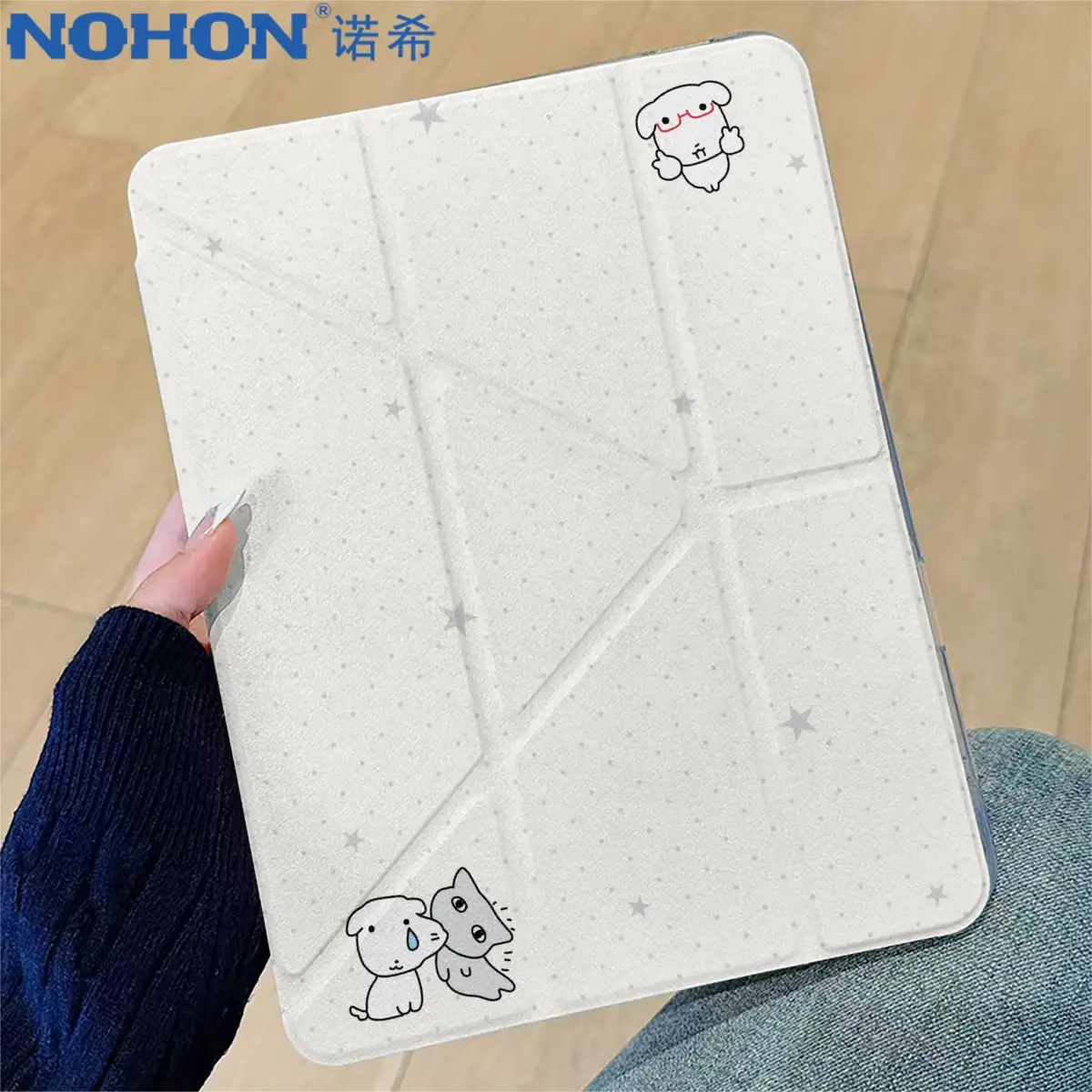 Star Puppy Simple Cute iPad Case For iPad Pro 11 13in 2025 iPad Pro 12.9in Air7 10th 11th M4 M5 Y-Shaped Fold Protective Cover