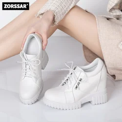 2024 New Ladies Sneakers Lace Up Wedge Heel Vulcanized Shoes Thick Sole Air Cushion Casual Shoes Genuine Leather Women's Shoes