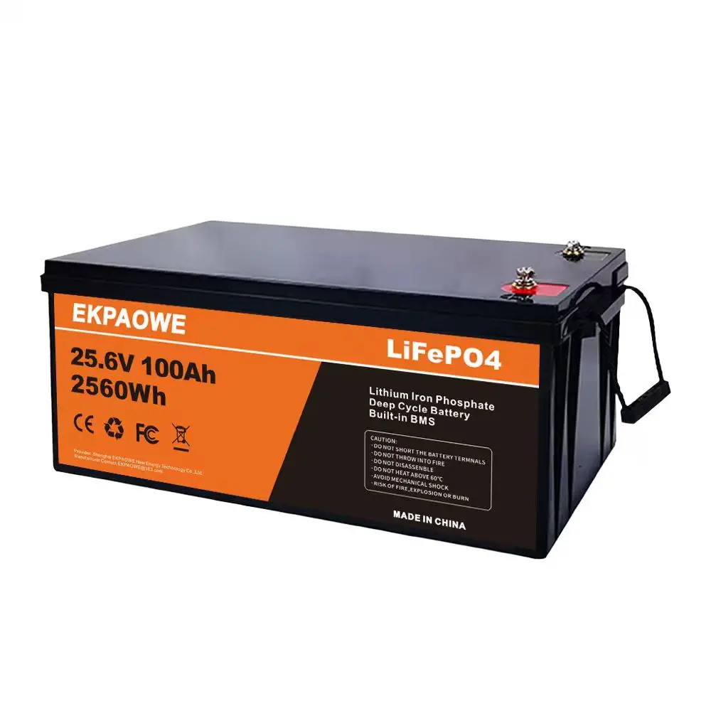 EKPAOWE 24V 100Ah 25,6V LiFePO4-Batterie mit Smart-BMS, Grade-A+-Zellen, 6000 Zyklen, geeignet für Wechselrichter, Serien- und Parallelbetrieb, für Wohnmobile, Boote, Solaranlagen, EU-Schnellversand