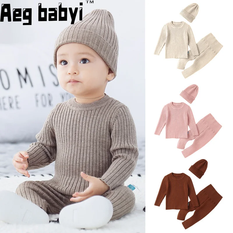 3 stücke Pullover Sets Baby Boy Kleidung Sets Kinder Jungen Mädchen Herbst Winter Strick Kleidung Anzug Neugeborenen Kleinkind Outfits Tops Hosen