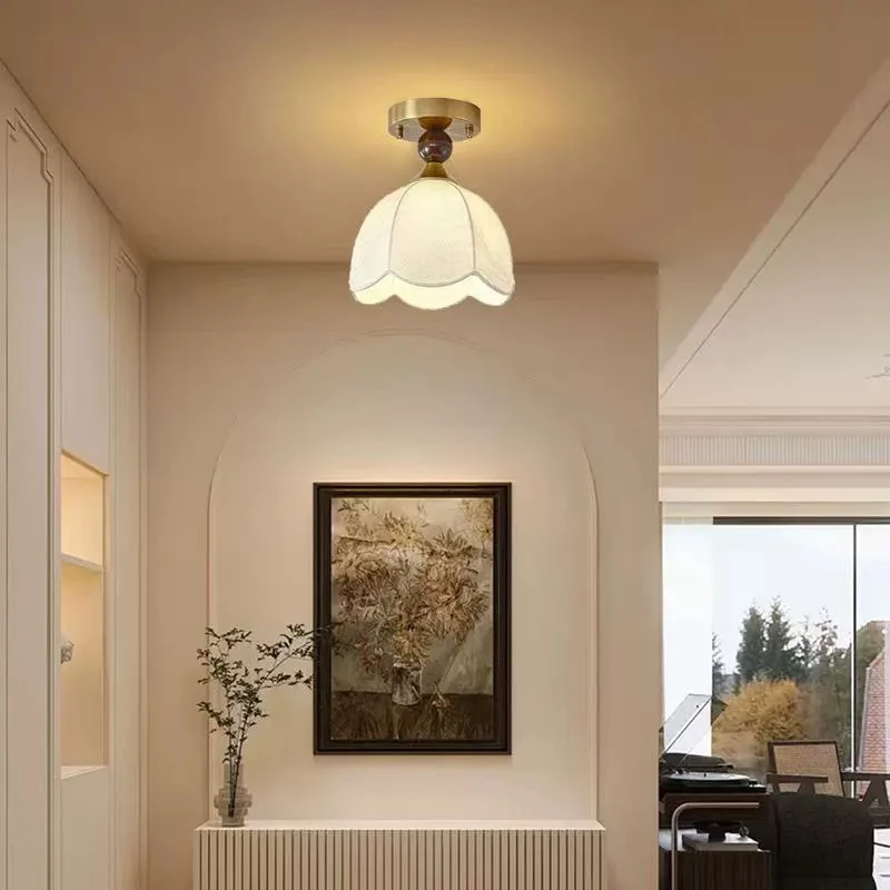 French Retro Fabric Ceiling Lights Aisle Lamp Medieval Minimalist Home Decor Bedroom Cloakroom Balcony Corridor Ceiling Lamps