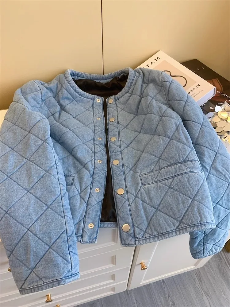 Koreańska luźna, lekka, ciepła kurtka bawełniana, modna odzież wierzchnia damska i męska na jesień i zimę, okrągły dekolt, jeden guzik.