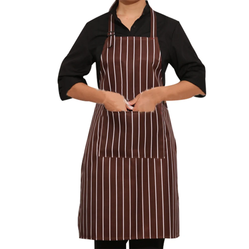 Adjustable Half-length Adult Apron Striped Restaurant Chef Apron Outdoor Camping BBQ Picnic Kitchen Cook Apron With 2 Pockets