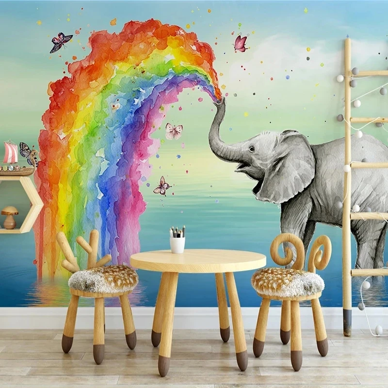 Custom Mural Wallpaper Animal Cartoon Rainbow Elephant Children Room Kindergarten Bedroom 3d Living room background restaurant