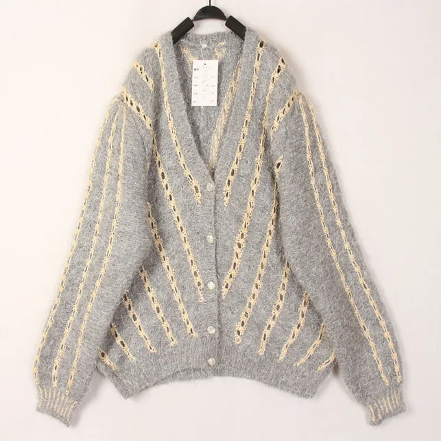 

Vintage Handmade Loose Women's Cashmere Sweater Lazy Bohemian Style Long Sleeve V-Neck Knitwear Warm Autumn Winter Top